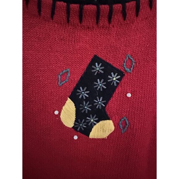Studio Works Women’s Size Large Christmas Vest/sweater - Knit Mittens & Stocking - Picture 8 of 8